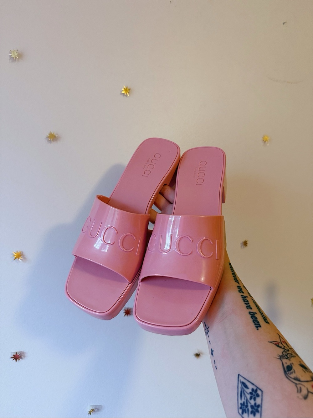 Gucci Pink Patent Slide Mules
